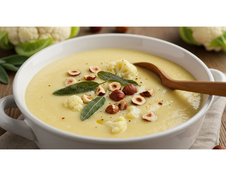 Velvety Cauliflower Cheese Soup with Crispy Sage & Toasted Hazelnuts 11 Cauliflower Cheese Soup with Crispy Sage & Hazelnuts