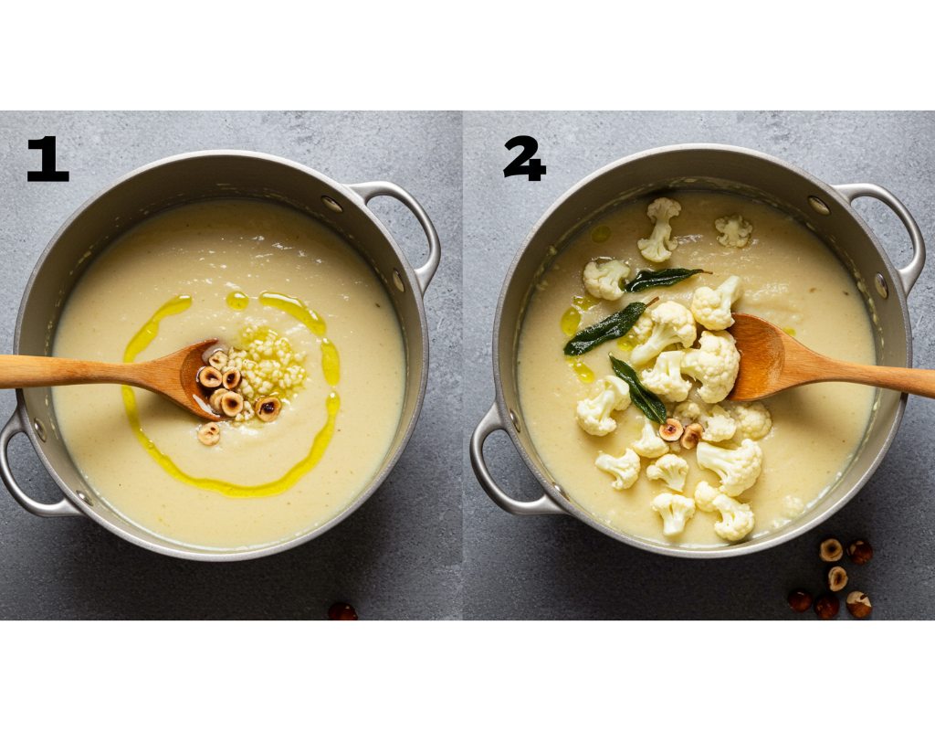 Velvety Cauliflower Cheese Soup with Crispy Sage & Toasted Hazelnuts 8 Cauliflower Cheese Soup with Crispy Sage & Hazelnuts