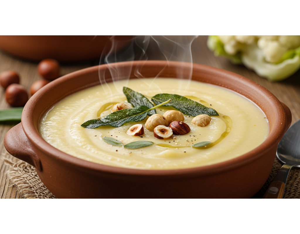 Velvety Cauliflower Cheese Soup with Crispy Sage & Toasted Hazelnuts 9 Cauliflower Cheese Soup with Crispy Sage & Hazelnuts