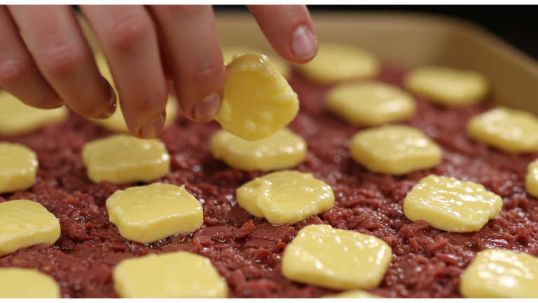 Chef greasing a baking dish and preparing ingredients for Reuben bake.