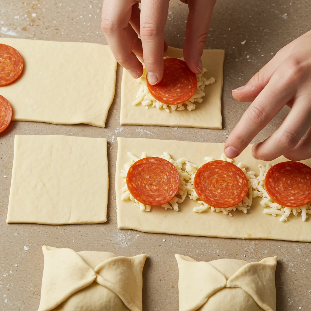 Ultimate Guide to Making Delicious Pepperoni Pizza Bombs 6 Assembling Pepperoni Pizza Bombs with pepperoni and cheese