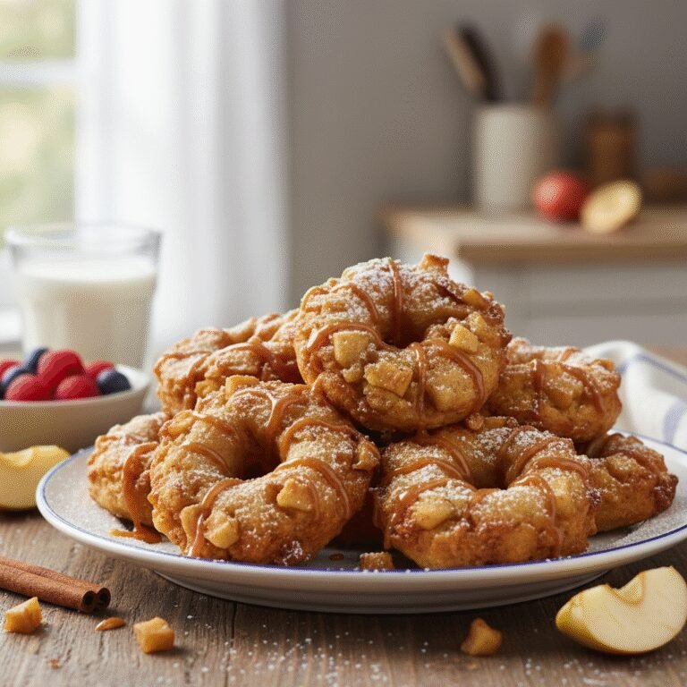 Golden brown baked apple fritters drizzled with a sweet white glaze on parchment paper.