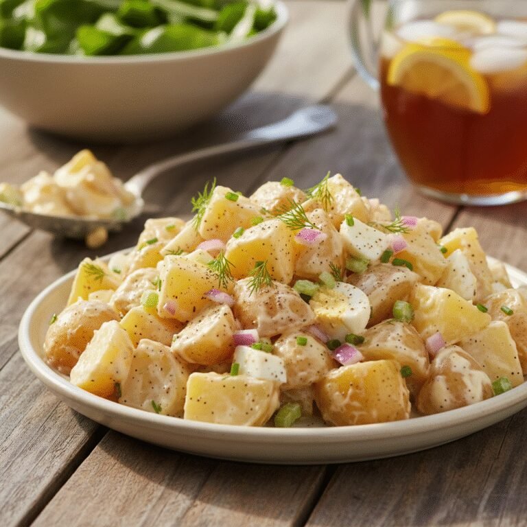 Best Creamy Potato Salad: A Timeless Classic Recipe 3 A large bowl of the best creamy potato salad garnished with fresh dill, ready for a picnic.