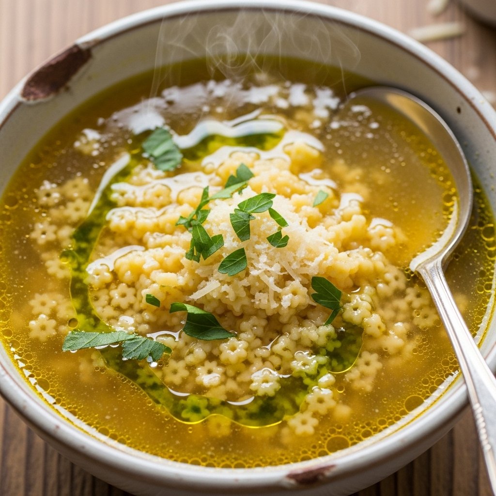 Cozy Pastina Soup: The Ultimate Classic Italian Comfort Food Recipe 2 A warm bowl of Cozy Pastina Soup with tiny pasta, vegetables, and a sprinkle of fresh parsley, ideal for comfort.