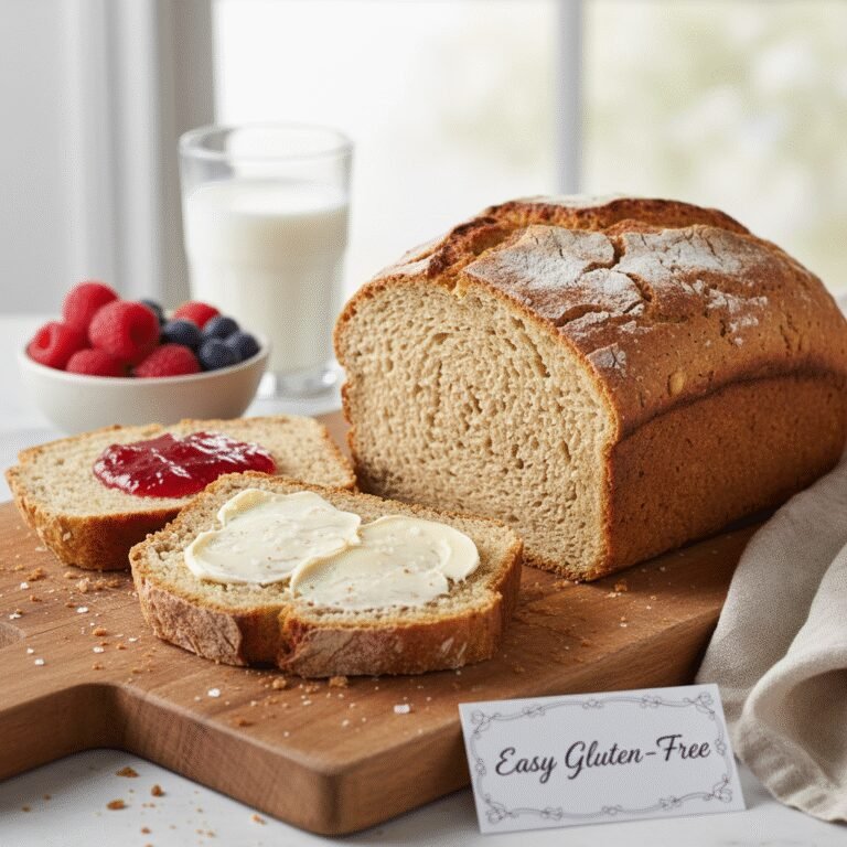 Easy Gluten-Free Bread Machine Recipe: Your Ultimate Guide to Homemade Loaf 3 Golden-brown gluten-free bread loaf baked in a bread machine, sliced on a wooden cutting board