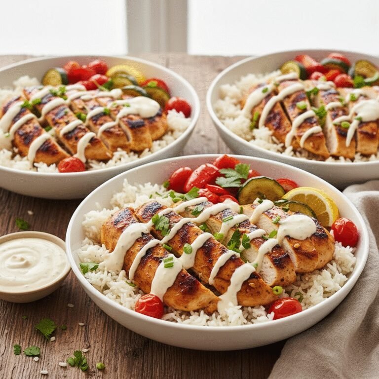 Ultimate Flavorful Chicken & Rice Bowls with Creamy Garlic Sauce Recipe 3 A vibrant bowl of Flavorful Chicken & Rice Bowls with Creamy Garlic Sauce, garnished with fresh parsley.