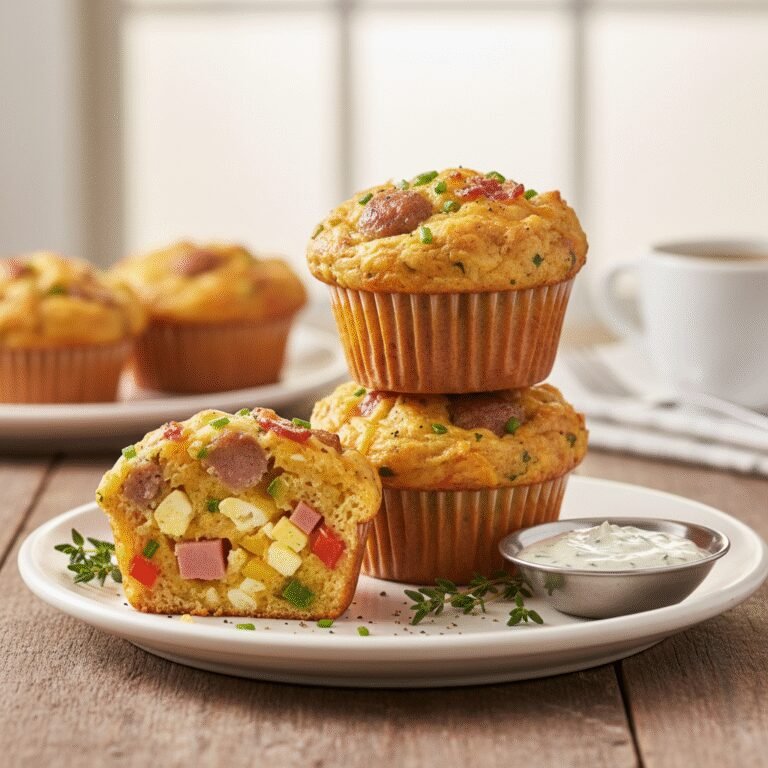 The Ultimate Guide to Savory Breakfast Muffin Ingredients: How to Bake Perfect Muffins 5 Close-up of freshly baked savory breakfast muffins filled with cheese, spinach, and ham, ready to eat.