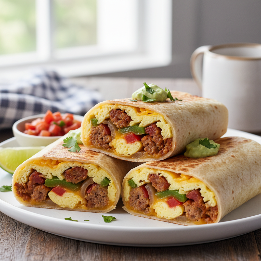 The Ultimate Guide to Homemade Breakfast Burrito Meal Prep for Easy Mornings 2 Delicious homemade breakfast burritos wrapped and ready for meal prep