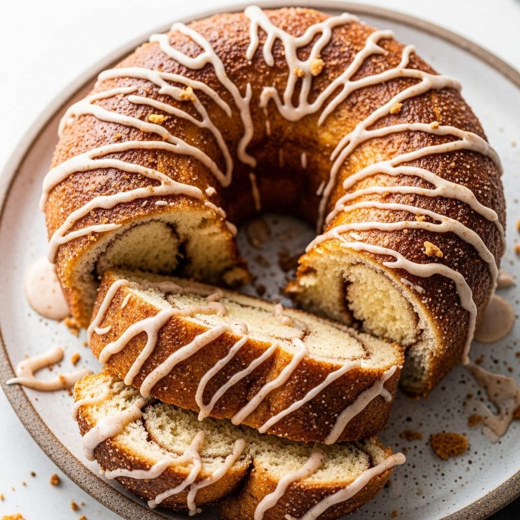 Irresistible Cinnamon Donut Bread – Your New Favorite Sweet Treat! 2 A golden-brown loaf of Cinnamon Donut Bread with a glistening cinnamon sugar topping, sliced to show its tender crumb.