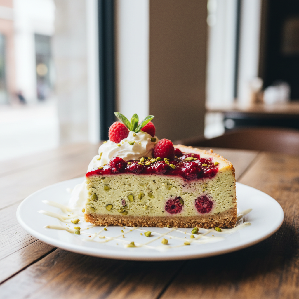 Lush Raspberry Pistachio Cheesecake Delight: Your Ultimate Guide 2 Lush Raspberry Pistachio Cheesecake Delight with fresh berries and chopped pistachios