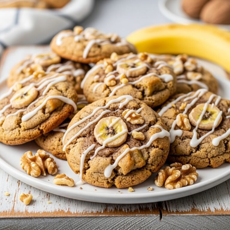 Soft & Chewy Banana Bread Cookies: Your New Favorite Easy Dessert! 3 Pile of soft and chewy banana bread cookies with chocolate chips on a cooling rack, fresh from the oven, showcasing their golden edges and tender centers, perfect for an easy dessert.