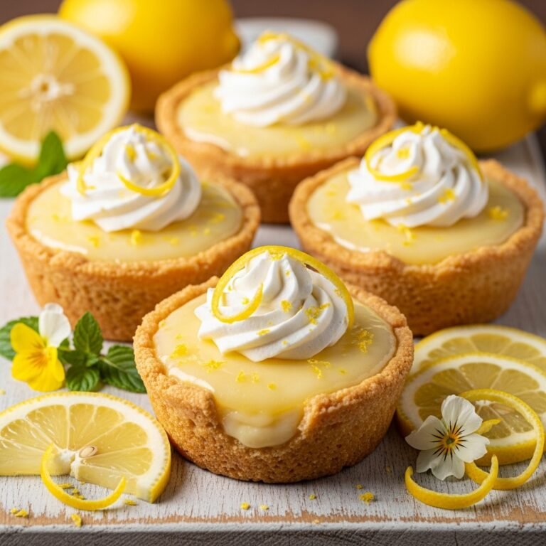 Zesty Baby Lemon Impossible Pies: Your New Favorite 5-Ingredient Mini Dessert 3 A plate of golden-brown Zesty Baby Lemon Impossible Pies dusted with powdered sugar and garnished with lemon slices, highlighting the 5-ingredient mini dessert.