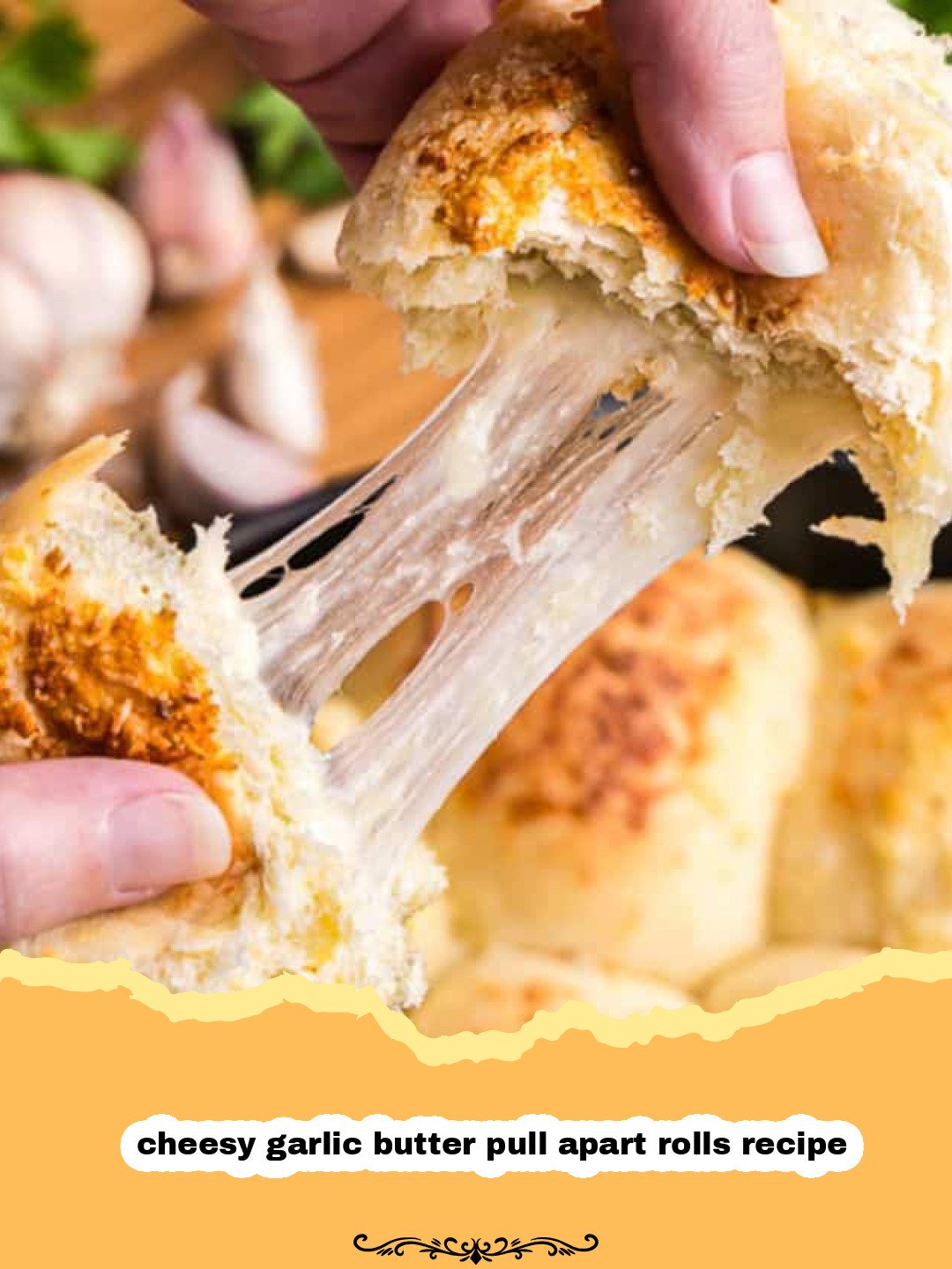 Golden brown cheesy garlic butter pull apart rolls in a baking dish, with steam gently rising, ready to be served.