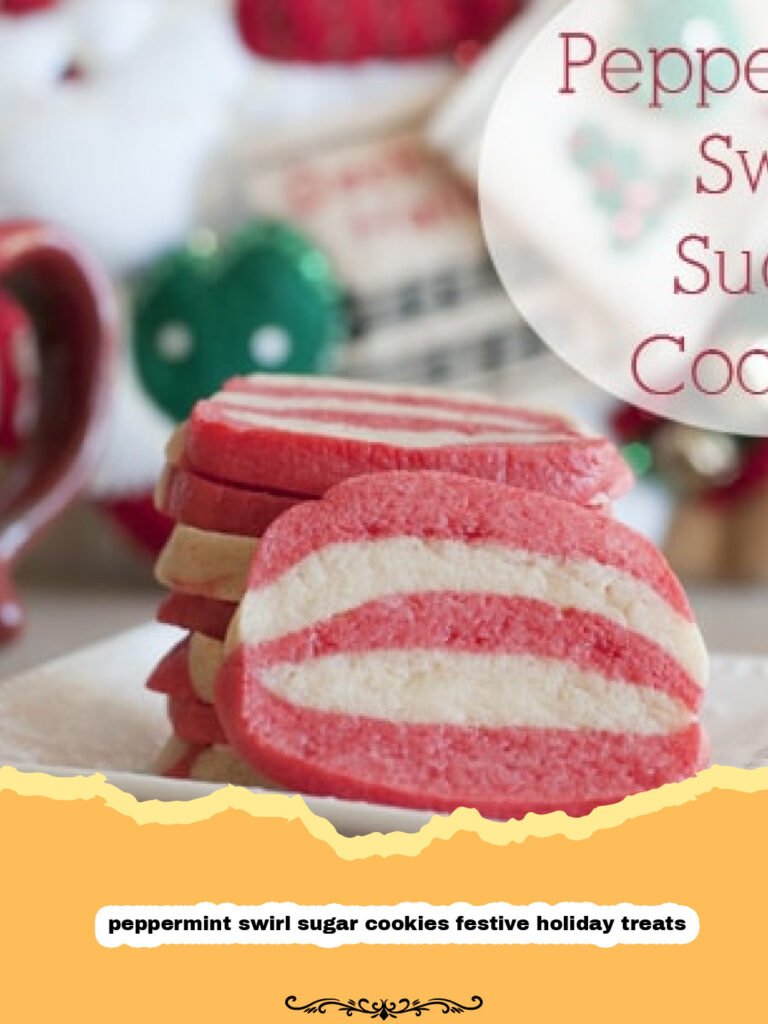 Beautiful red and white peppermint swirl sugar cookies arranged festively on a plate.