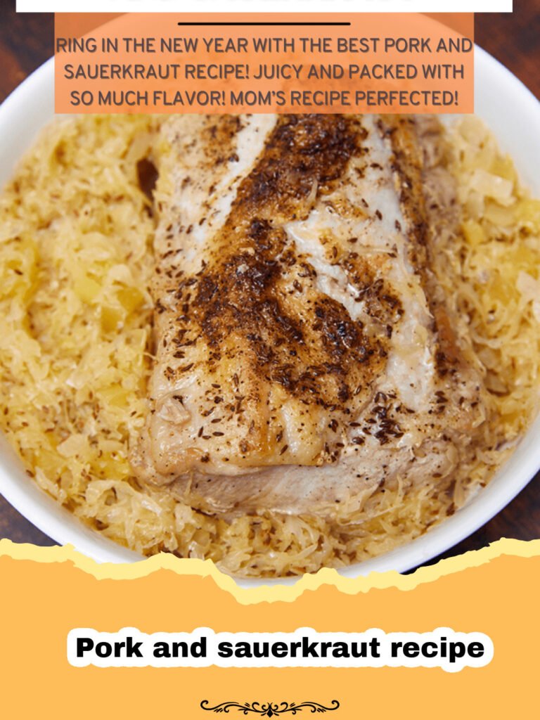 A rustic pot of slow-cooked pork and sauerkraut, with tender meat and tangy cabbage, ready to serve.