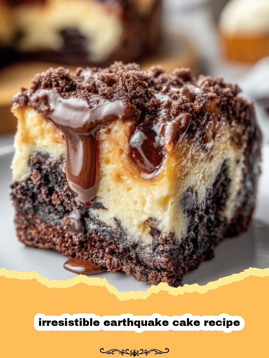 The Ultimate Irresistible Earthquake Cake: A Decadent Delight! 3 A close-up of a slice of irresistible earthquake cake, showing the cracked chocolate cake, creamy white swirl, gooey condensed milk, and pecan-coconut toppings.