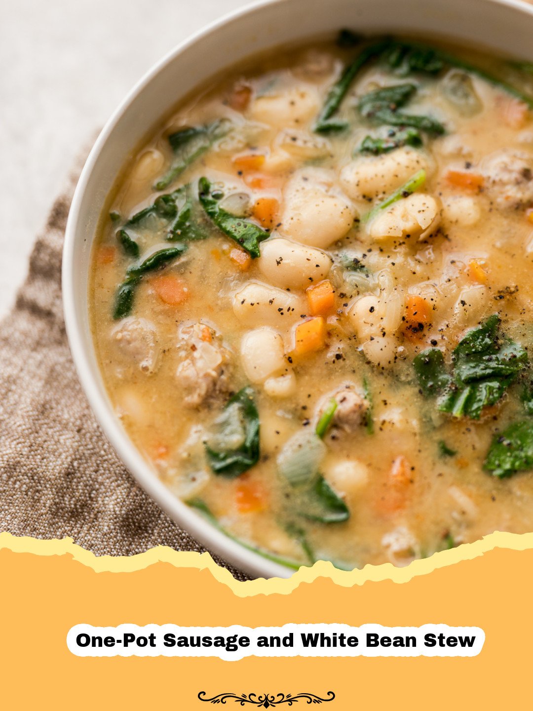 Cozy Comfort: The Ultimate One-Pot Sausage and White Bean Stew 3 A rustic bowl of One-Pot Sausage and White Bean Stew, garnished with fresh parsley and served with crusty bread.