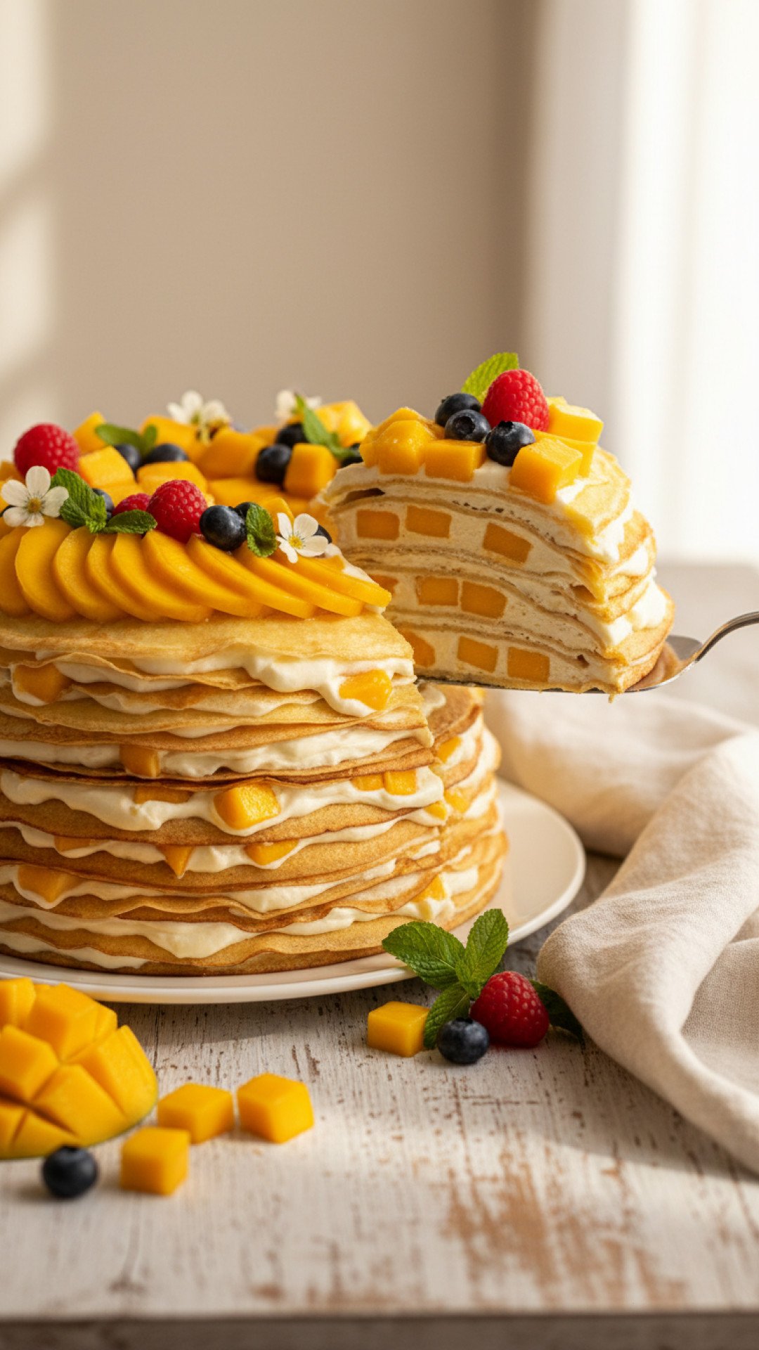 20-Layer Mango Crepe Cake Preparation