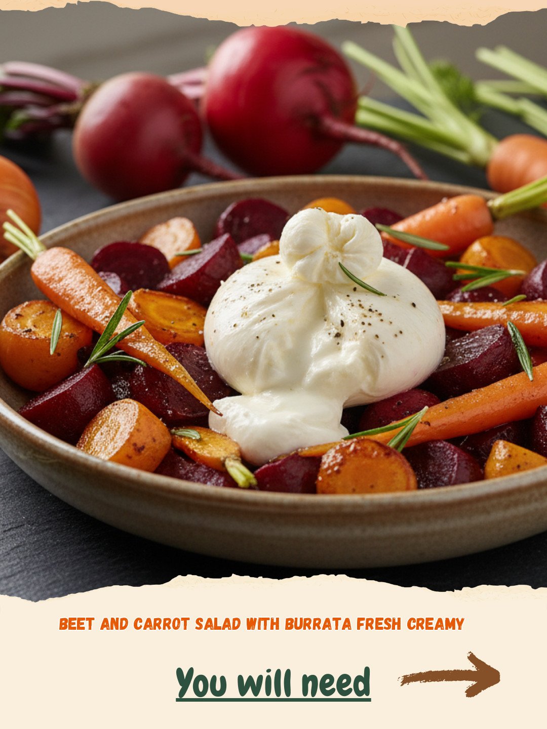 Beet and Carrot Salad with Burrata, Fresh & Creamy Preparation