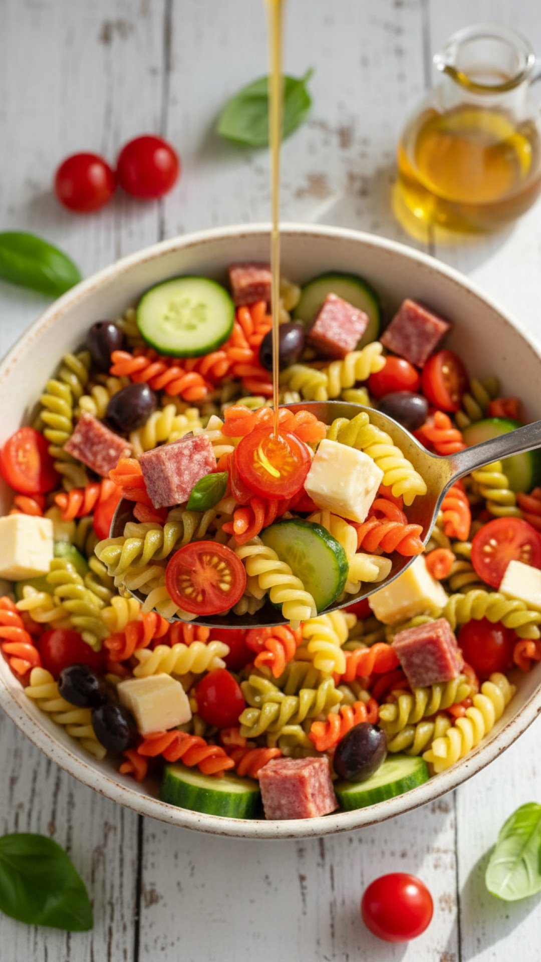 Classic Mediterranean Pasta Salad Preparation