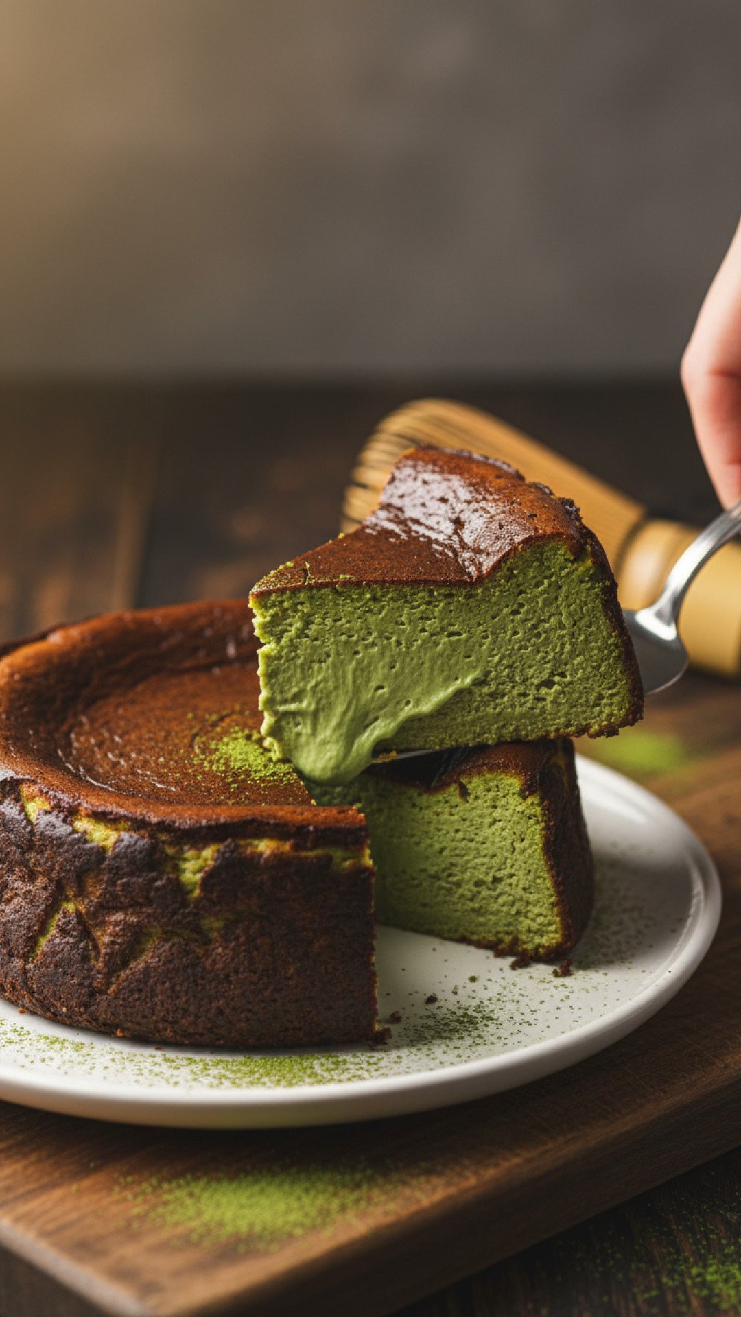 Creamy Matcha Basque Cheesecake Preparation