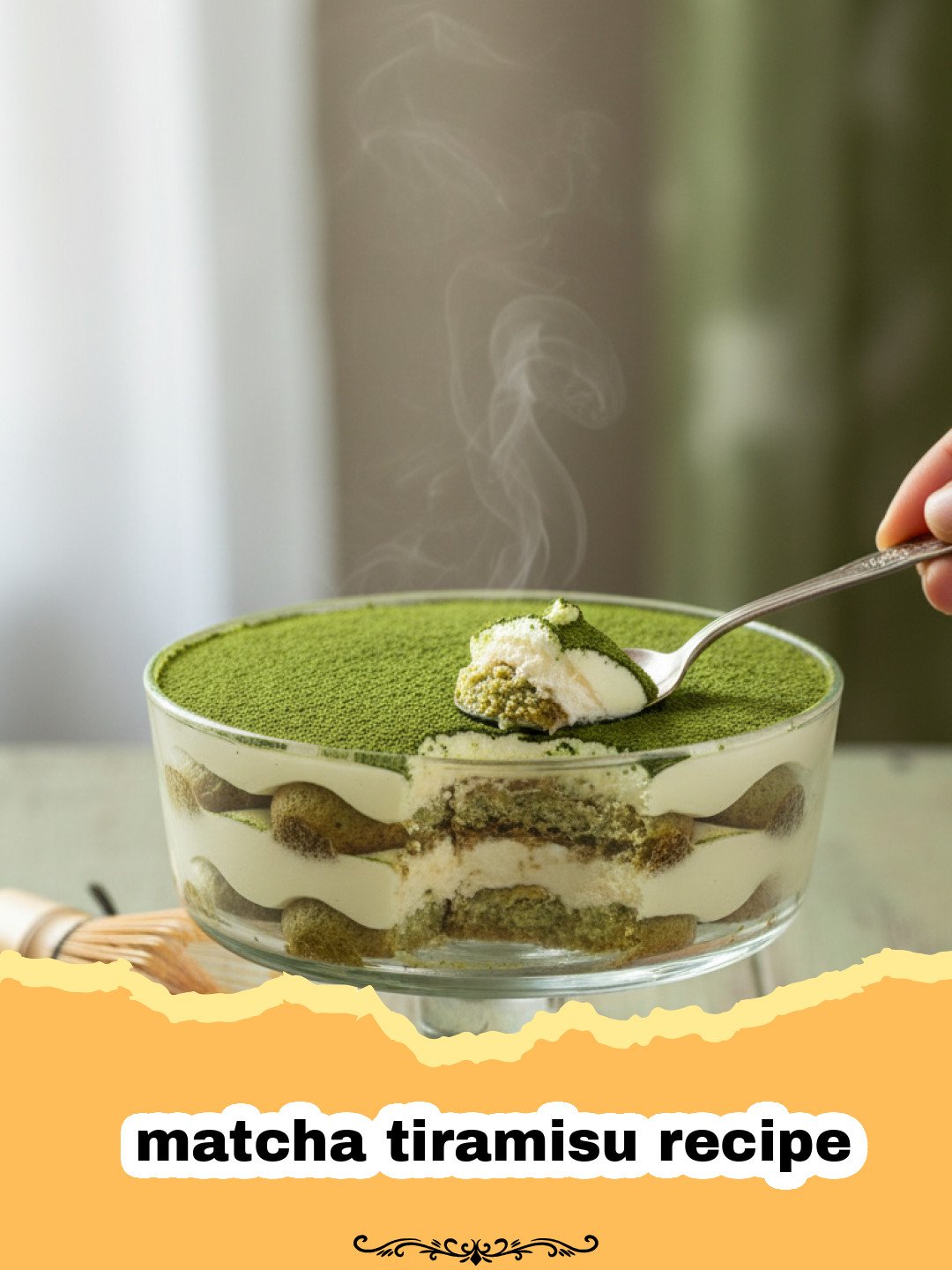 The Ultimate Creamy Matcha Tiramisu: A Zen Twist on an Italian Classic 3 matcha tiramisu recipe - A beautiful slice of matcha tiramisu with distinct green layers and a dusting of matcha powder on top.