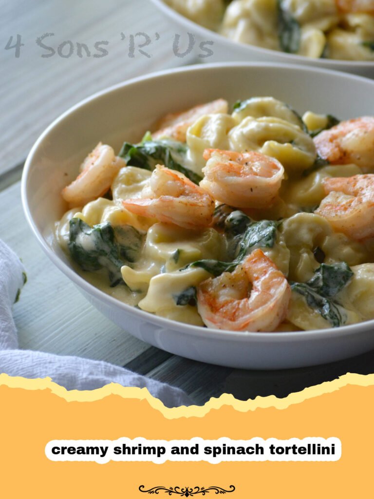 The Ultimate Creamy Shrimp and Spinach Tortellini: A Weeknight Dream! 5 A close-up of a bowl of creamy shrimp and spinach tortellini, garnished with fresh parsley and Parmesan cheese.