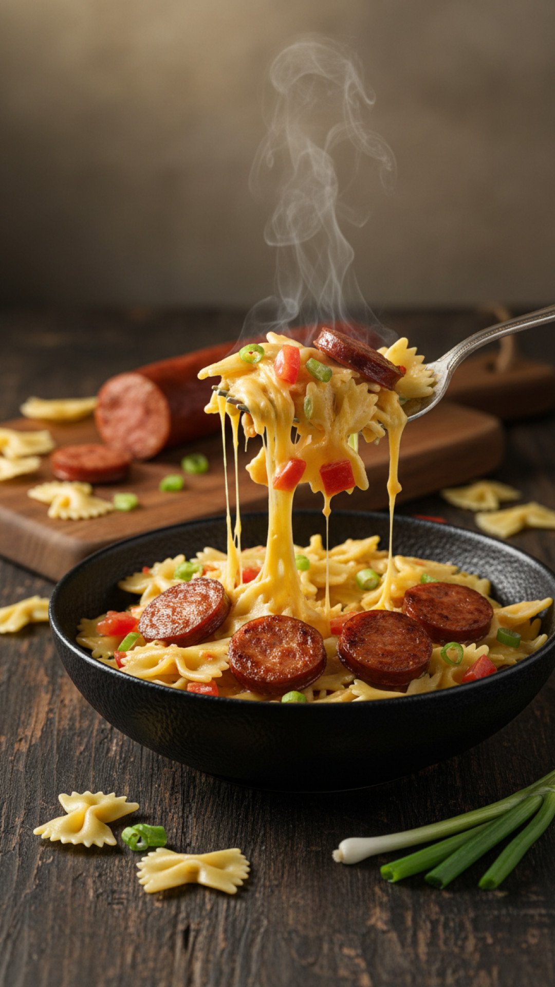 Creamy Smoked Sausage Penne Preparation