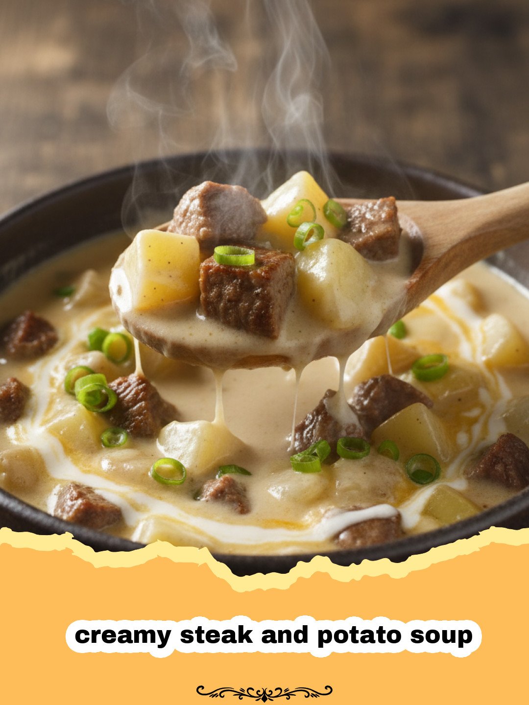 The Ultimate Comfort: Rich and Hearty Creamy Steak and Potato Soup 3 A bowl of creamy steak and potato soup garnished with chives and black pepper
