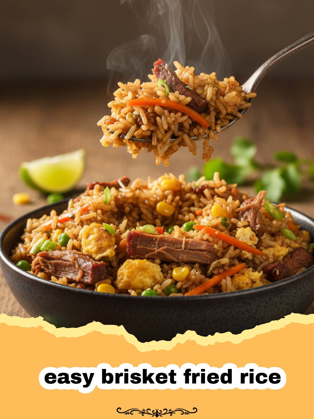 Easy Brisket Fried Rice: The Best Way to Use BBQ Leftovers 3 A steaming bowl of easy brisket fried rice with green onion garnish