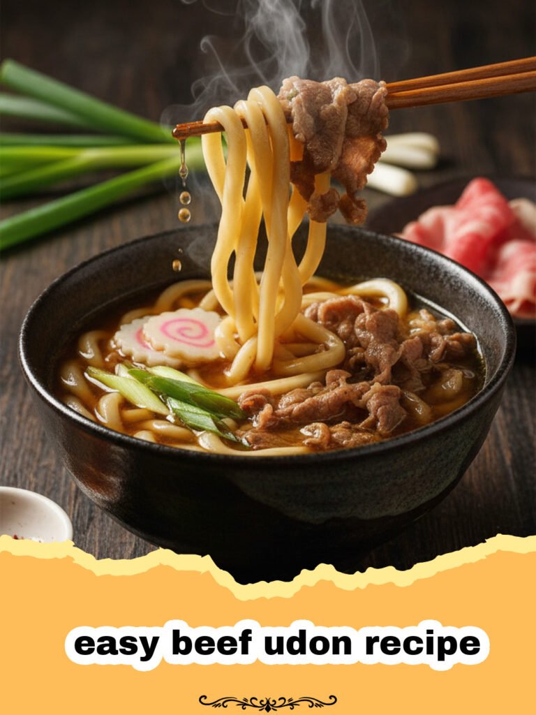 Cozy Comfort: The Best Easy Beef Udon Recipe for Busy Weeknights 5 easy beef udon recipe - A steaming bowl of easy beef udon with sliced beef and green onions