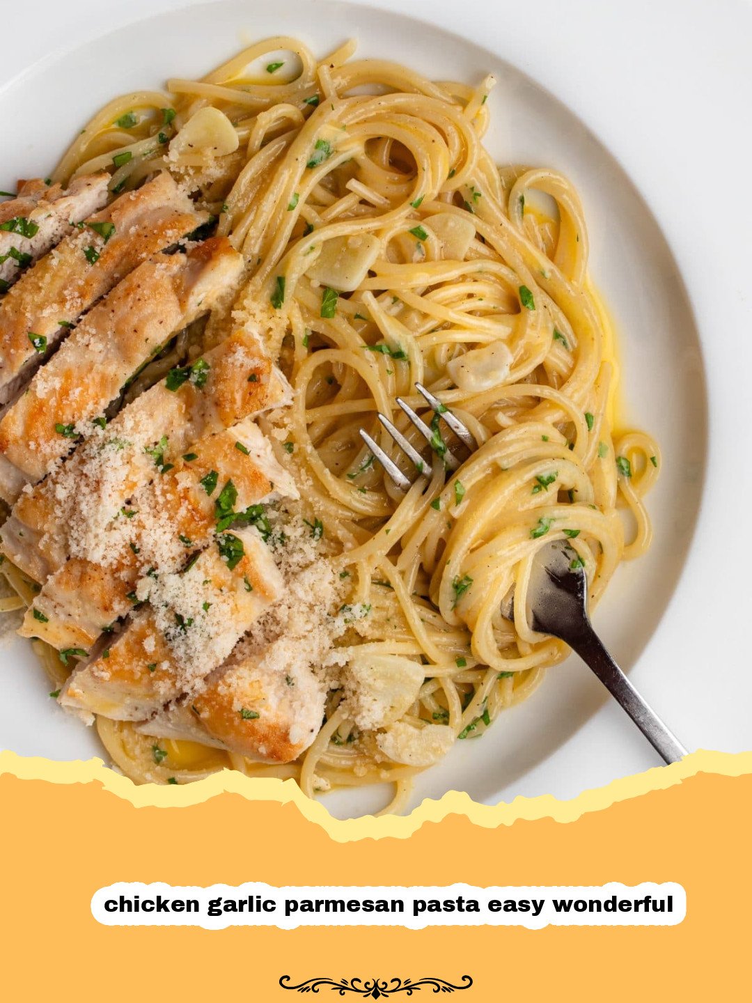 The Ultimate Chicken Garlic Parmesan Pasta: Easy, Creamy, and Utterly Wonderful! 3 Close-up of creamy chicken garlic parmesan pasta in a bowl, garnished with fresh parsley and extra cheese.