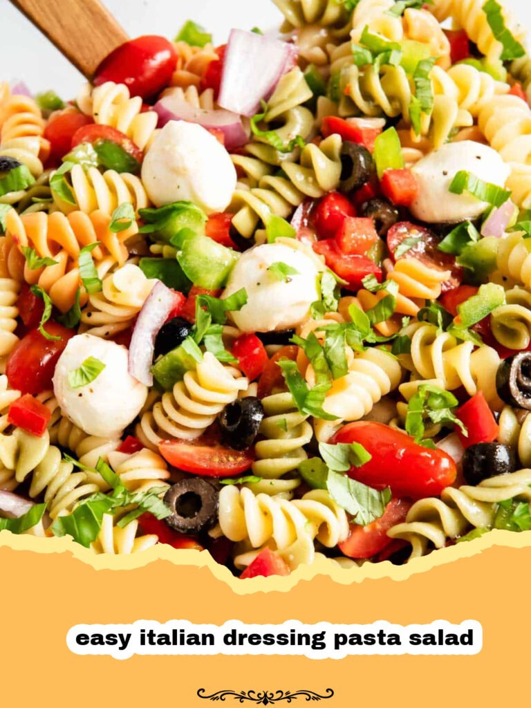 The Ultimate Easy Italian Dressing Pasta Salad: Your New Potluck Favorite! 5 A vibrant and colorful easy Italian dressing pasta salad in a large serving bowl, garnished with fresh parsley.