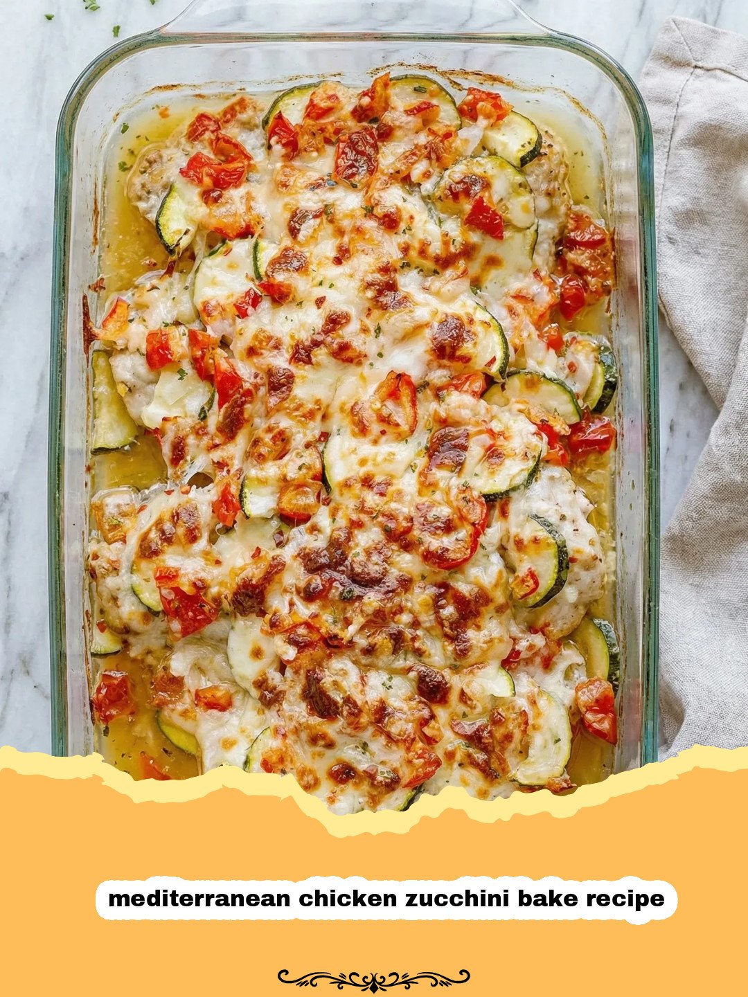 Sunshine on a Plate: The Best Mediterranean Chicken Zucchini Bake Recipe 3 A vibrant and healthy Mediterranean chicken zucchini bake in a baking dish, garnished with fresh parsley and feta.