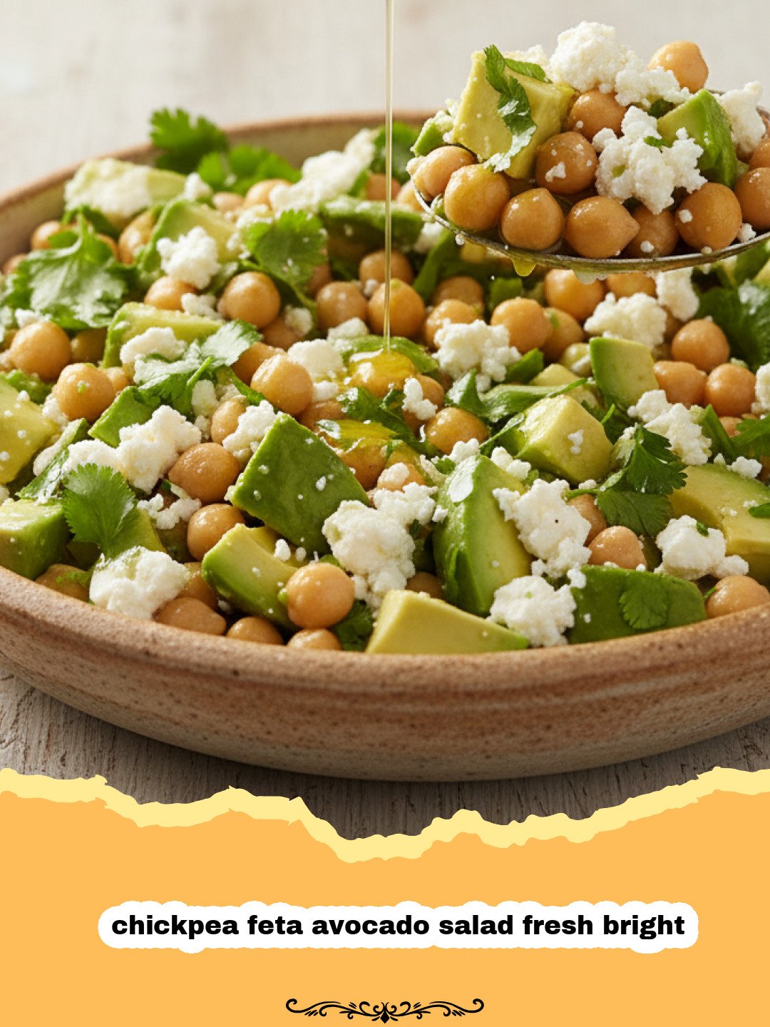 The Ultimate Fresh & Bright Chickpea Feta Avocado Salad 3 Vibrant chickpea feta avocado salad in a bowl with fresh herbs and lemon dressing