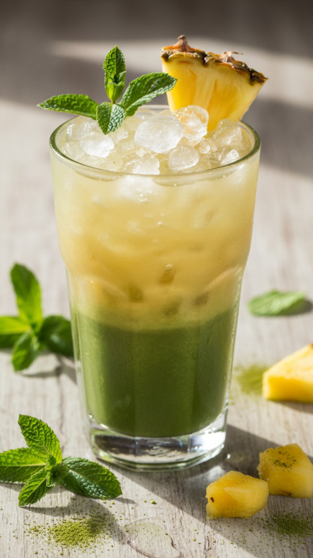 Fresh Matcha Mocktail Pineapple Mint Preparation