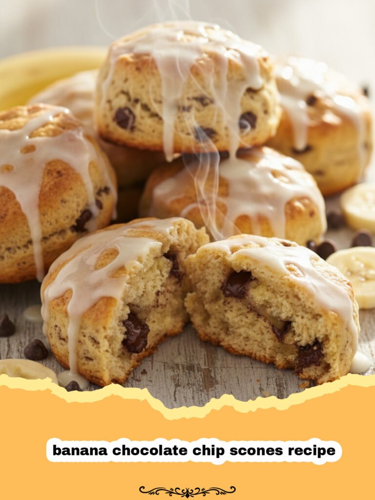 The Ultimate Fluffy Banana Chocolate Chip Scones Recipe 5 banana chocolate chip scones recipe - Golden brown banana chocolate chip scones on a baking sheet