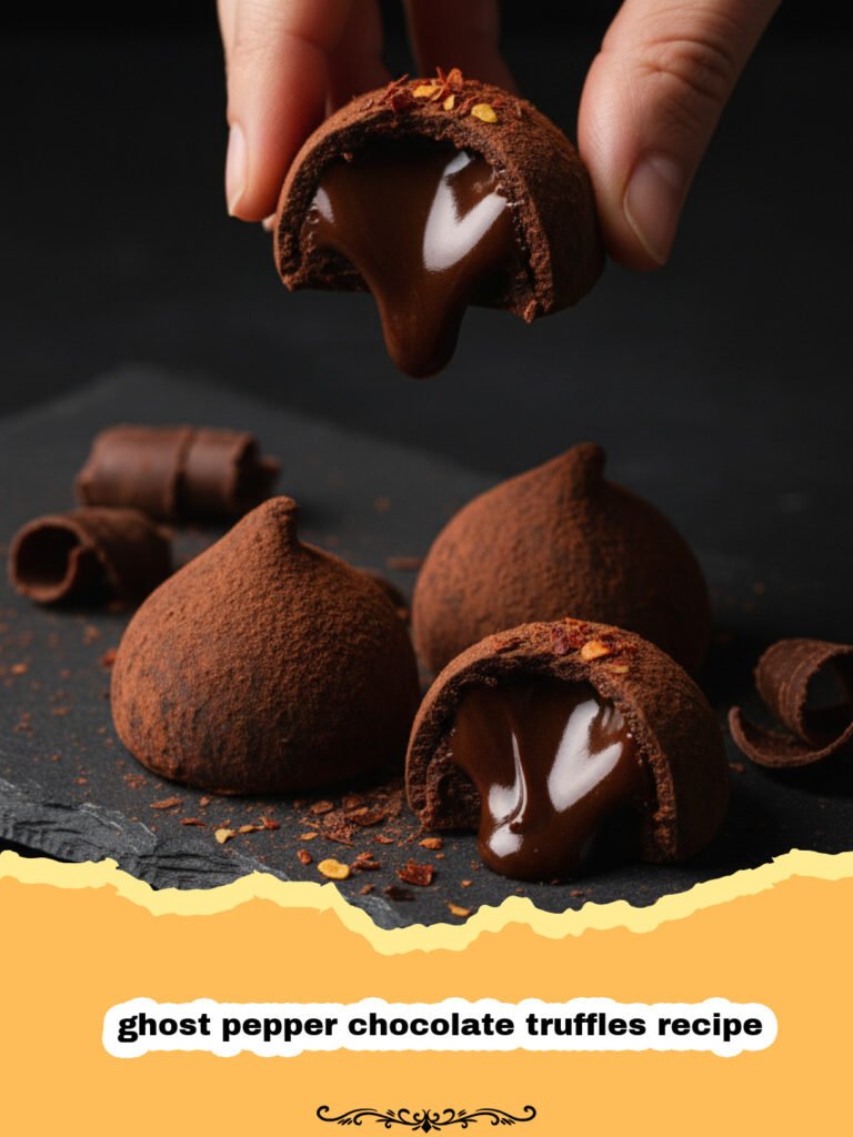 The Most Intense Ghost Pepper Chocolate Truffles Recipe for Spicy Food Lovers 5 ghost pepper chocolate truffles recipe - A close-up of dark chocolate truffles dusted in cocoa powder with a ghost pepper in the background.