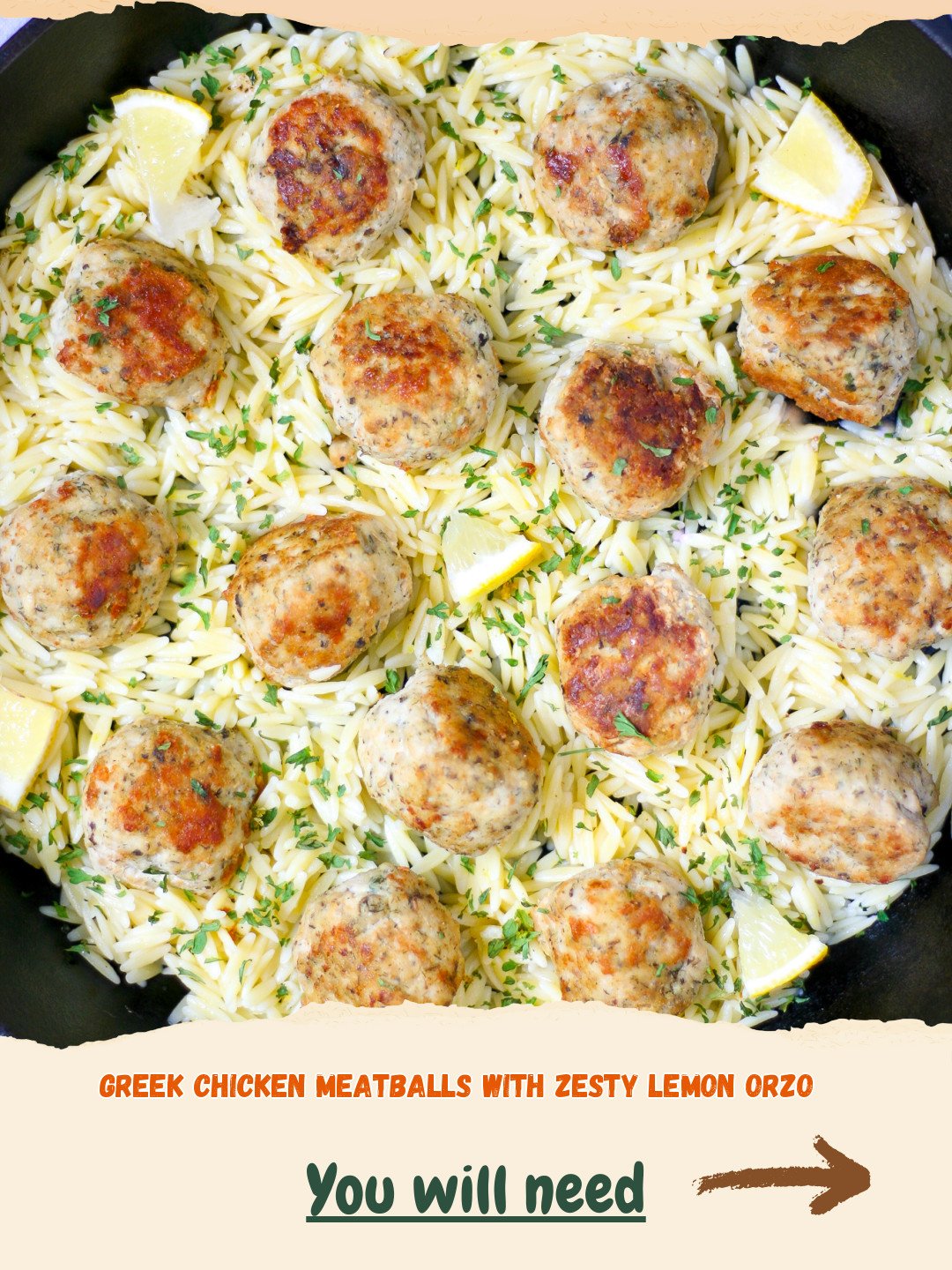 Greek Chicken Meatballs with Zesty Lemon Orzo Preparation