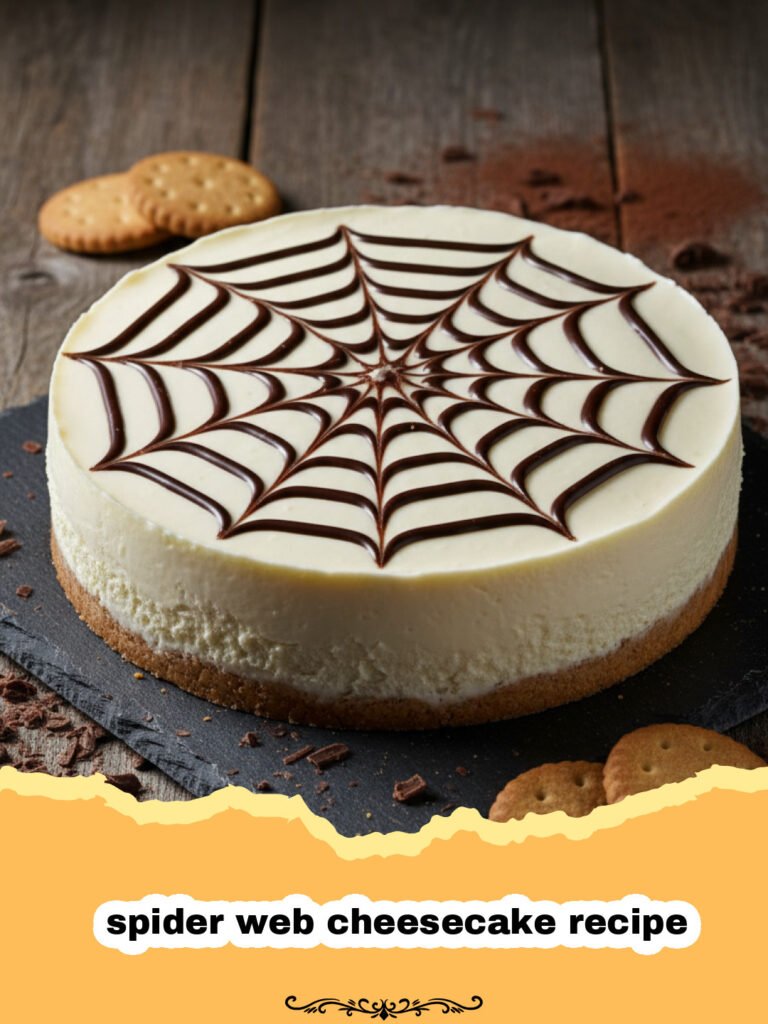 Spooky Spider Web Cheesecake 5 spider web cheesecake recipe - A dark chocolate cheesecake with a white chocolate spider web pattern on top.
