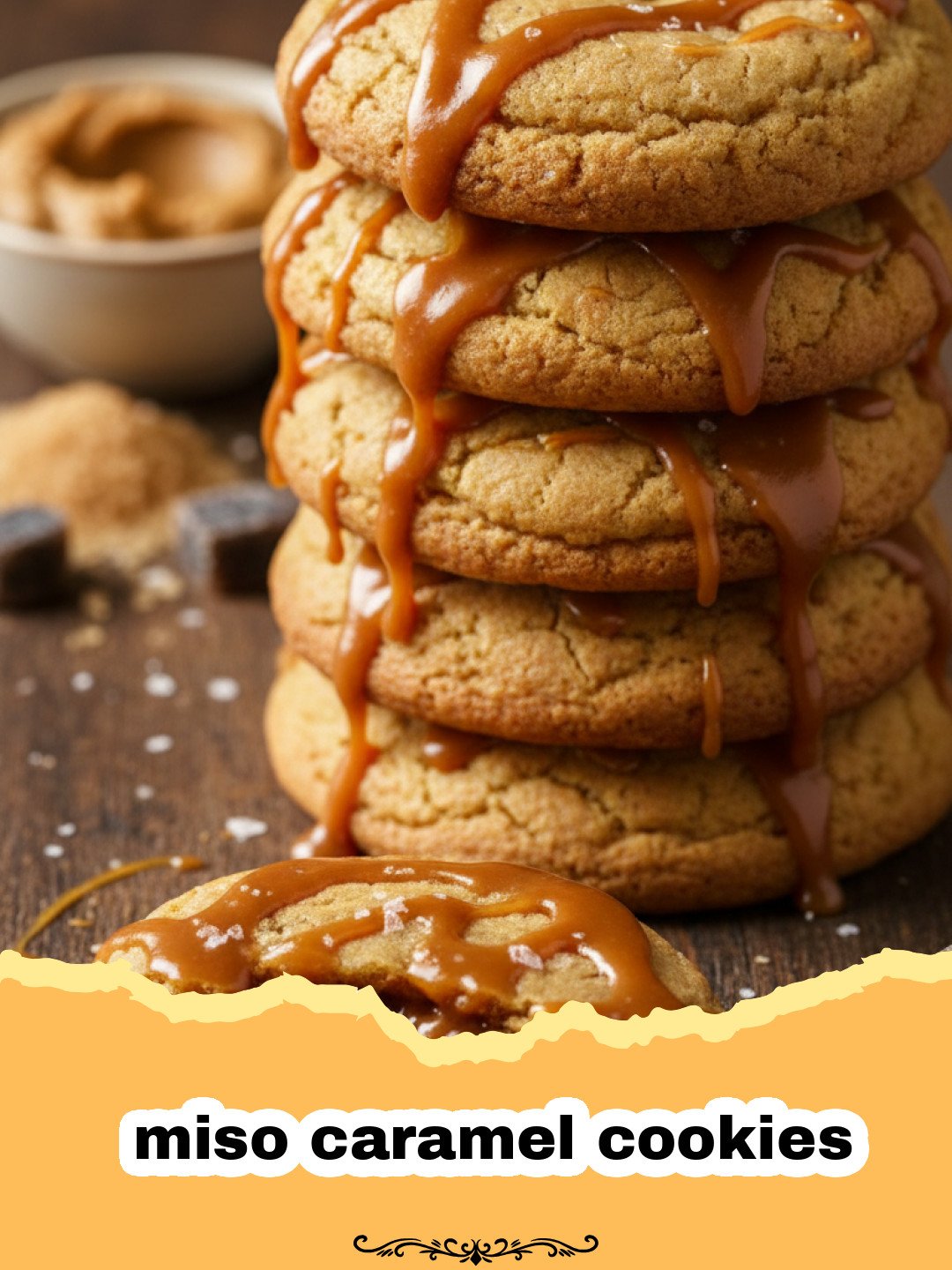 Golden brown miso caramel cookies on a wire rack