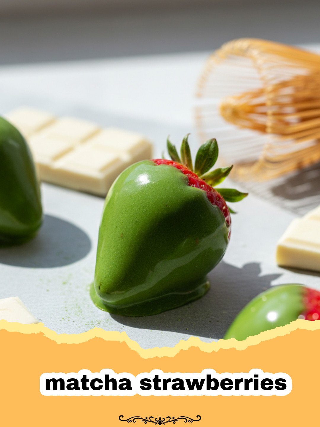 The Best Matcha Strawberries Recipe: An Elegant Fusion Treat 3 matcha strawberries - A tray of glossy matcha-covered strawberries lined up on parchment paper