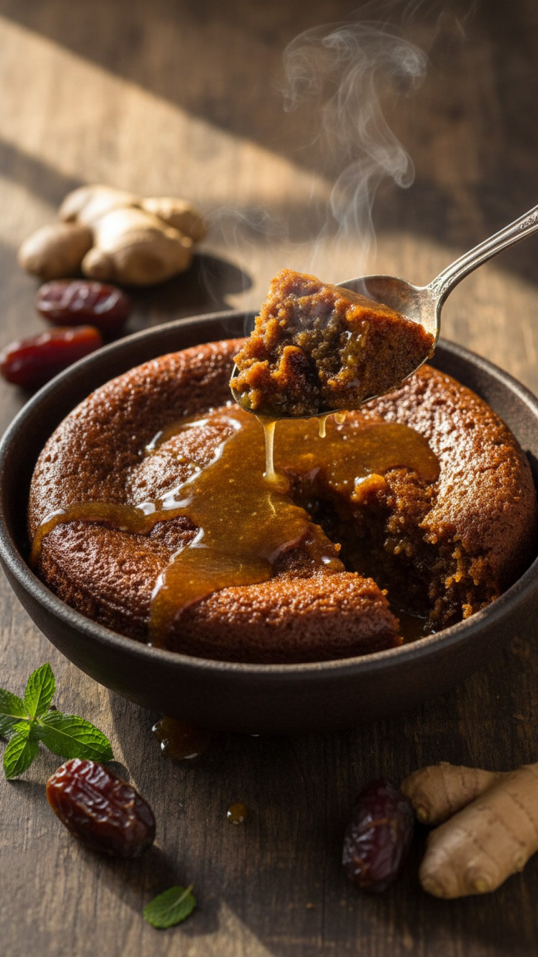 Molasses Ginger Date Pudding with Zesty Syrup Preparation