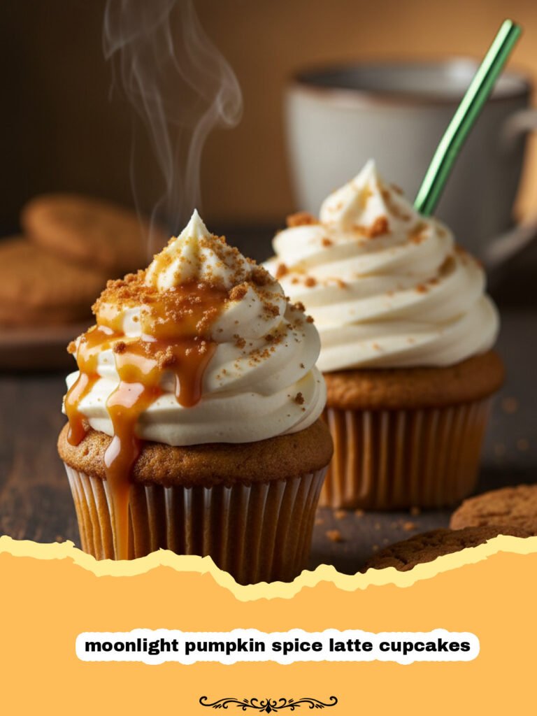 moonlight pumpkin spice latte cupcakes - Moonlight Pumpkin Spice Latte Cupcakes on a dark plate