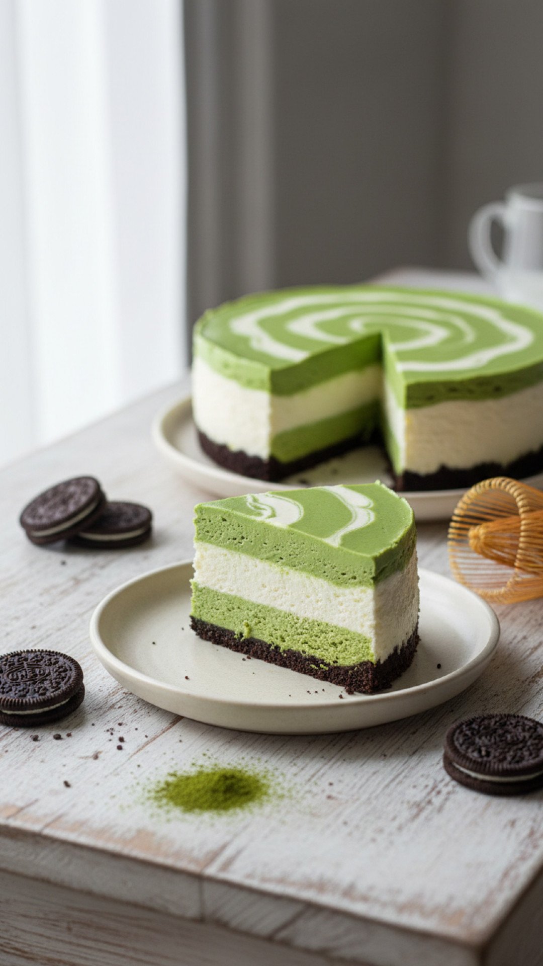 No-Bake Matcha Cheesecake with Oreo Crust Preparation