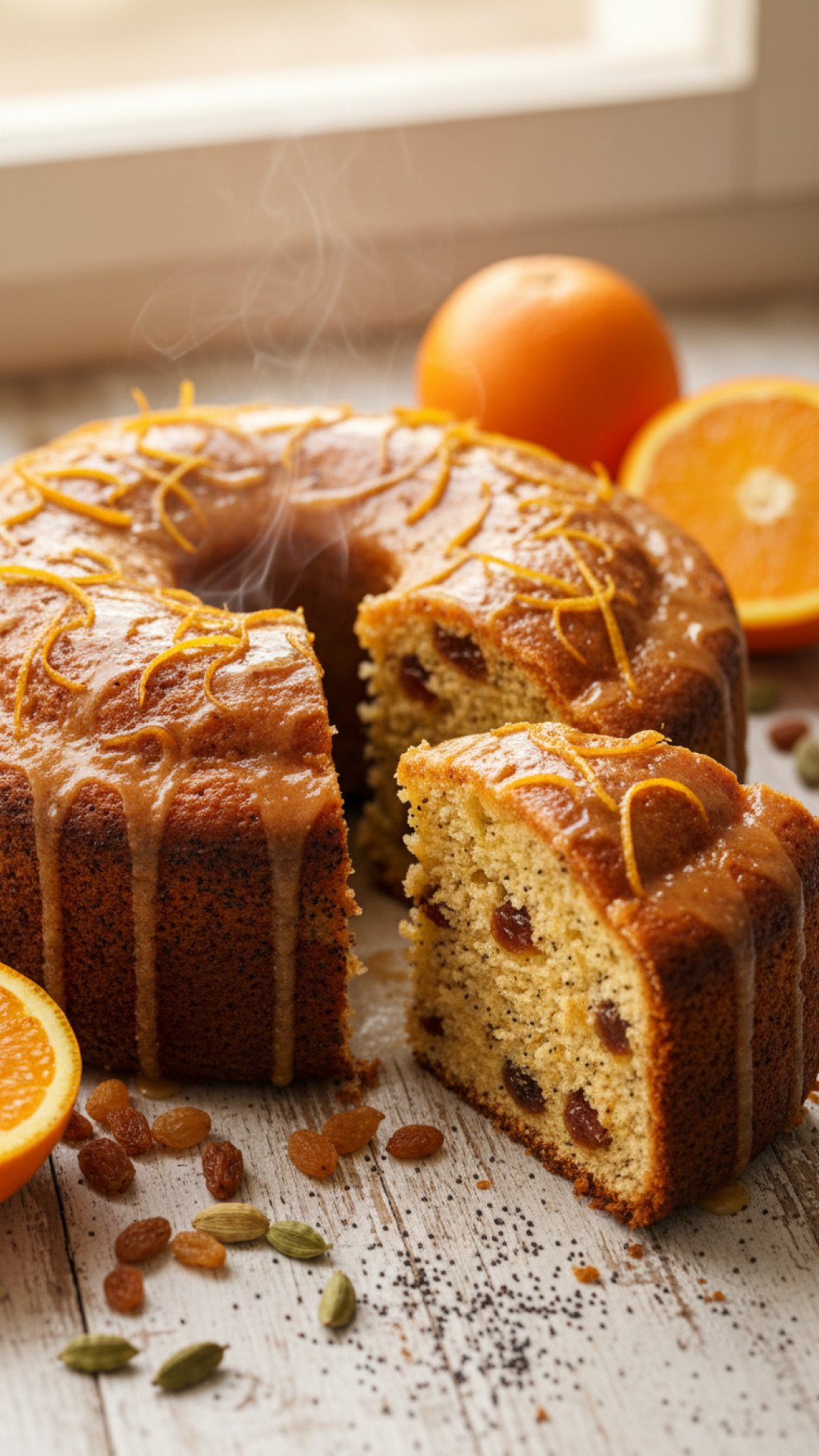 Orange Sultana Cake with Cardamom Poppy Seeds Preparation