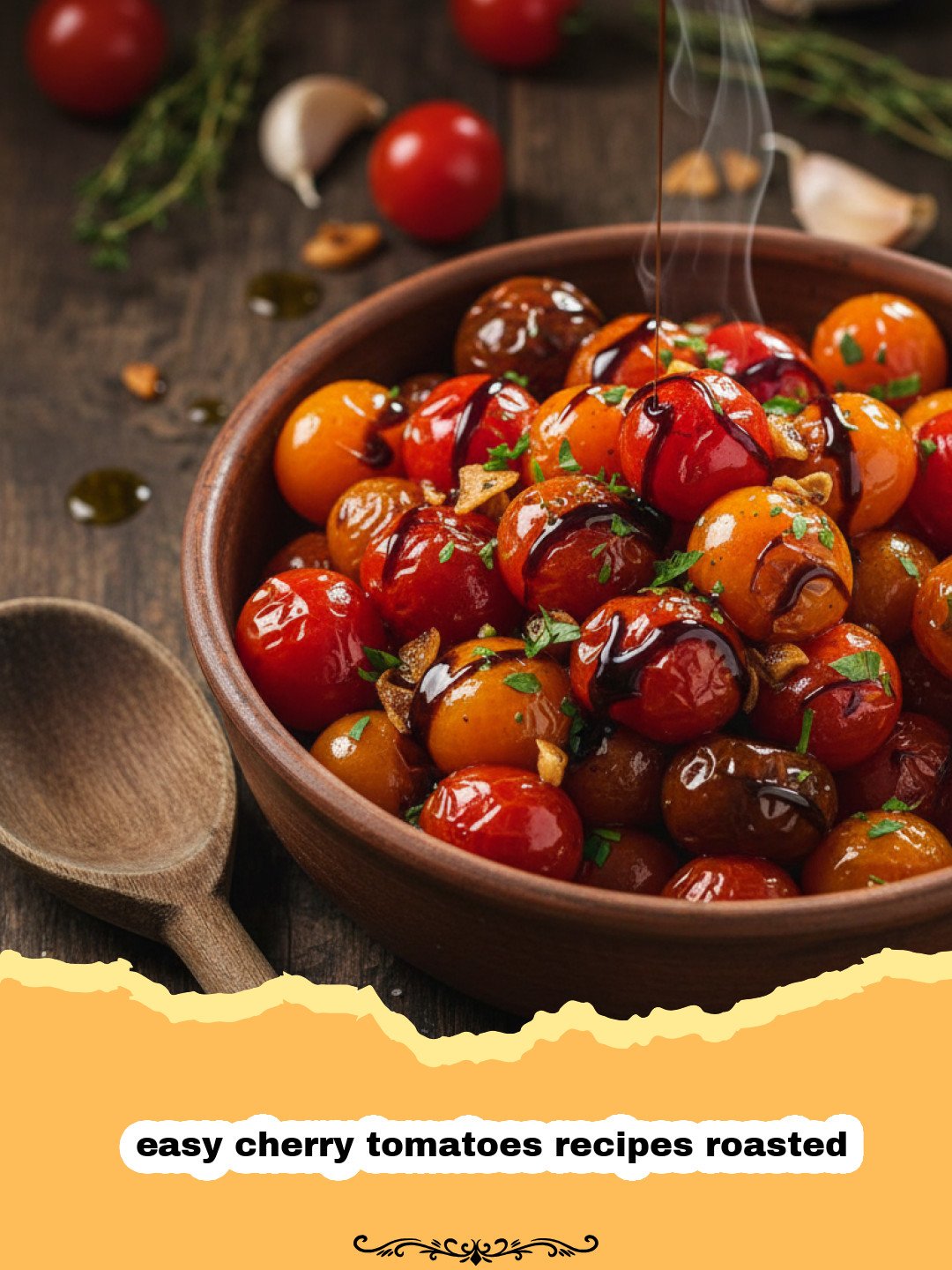 easy cherry tomatoes recipes roasted - A baking sheet filled with blistered, roasted cherry tomatoes and roasted garlic cloves.