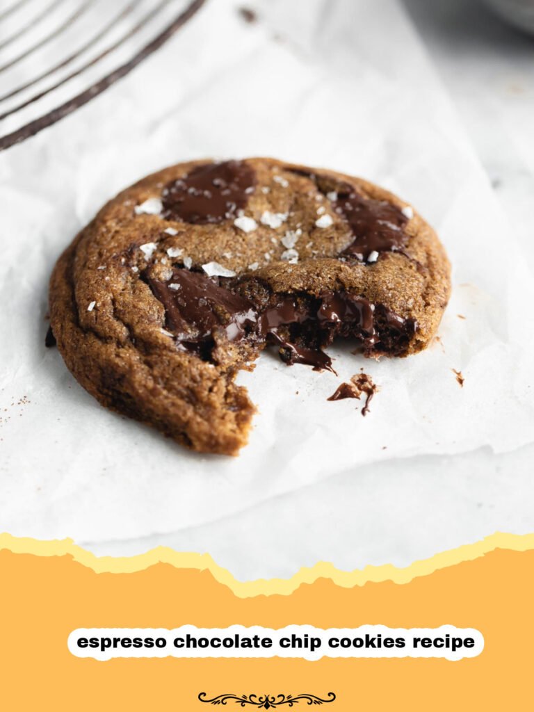 Divine Duet: The Ultimate Espresso Chocolate Chip Cookies Recipe 5 Close-up of a stack of freshly baked espresso chocolate chip cookies with melted chocolate chips visible.