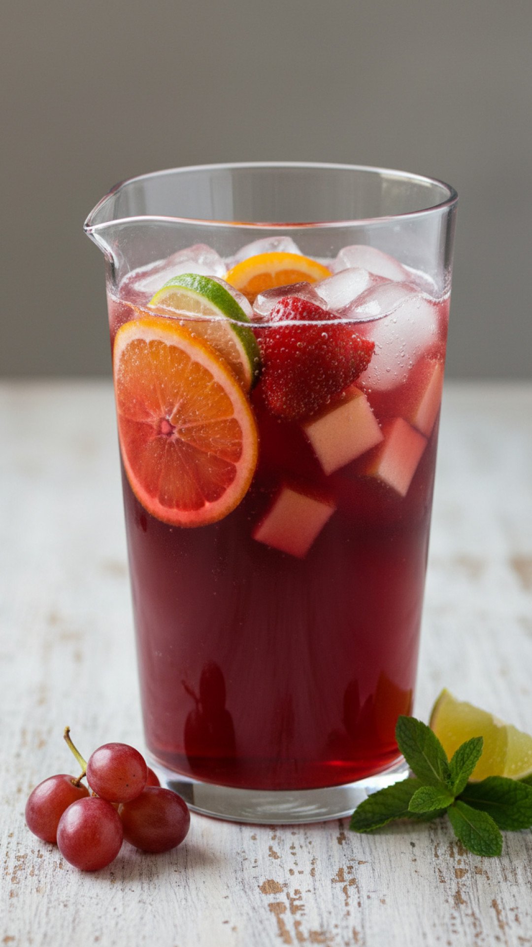 Red Grape Mocktail Sangria Style Pitcher Preparation