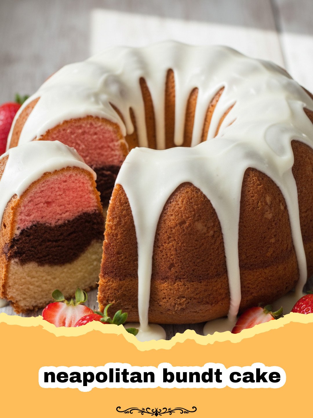The Ultimate Neapolitan Bundt Cake: A Classic Trio of Flavors 3 neapolitan bundt cake - A beautiful three-layered Neapolitan Bundt Cake on a serving platter.